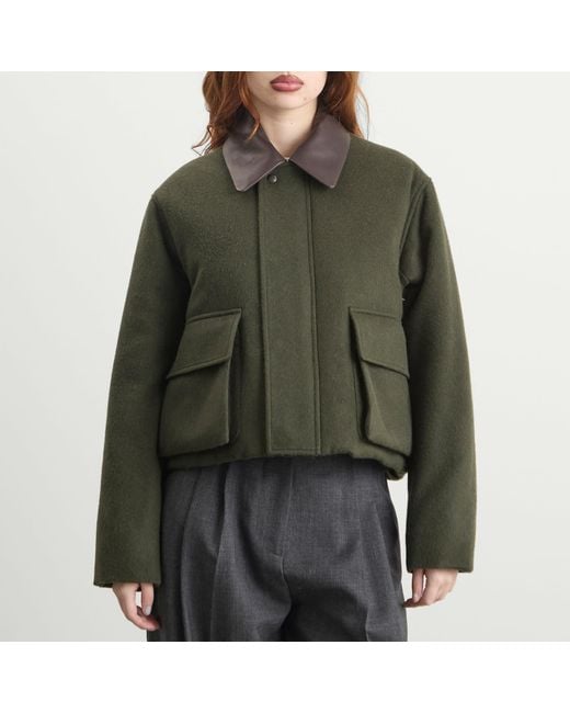 Auralee Green Flannel Padded Short Jacket