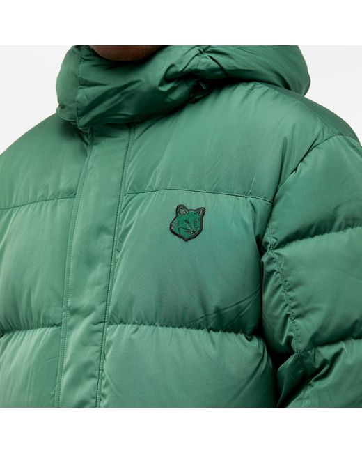 Maison Kitsuné Green Tonal Fox Head Patch Hooded Puffer Jacket for men