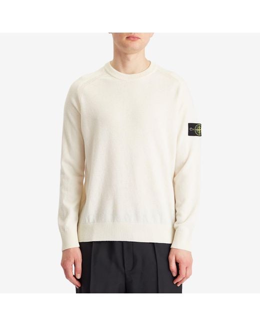 Stone Island White Geelong Wool Crew Neck Jumper for men
