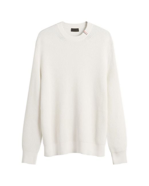 Moncler White Cotton Woven Crew Neck Jumper for men