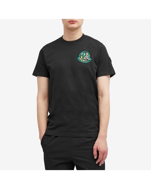 Moncler Black Embroidered Logo T-shirt for men