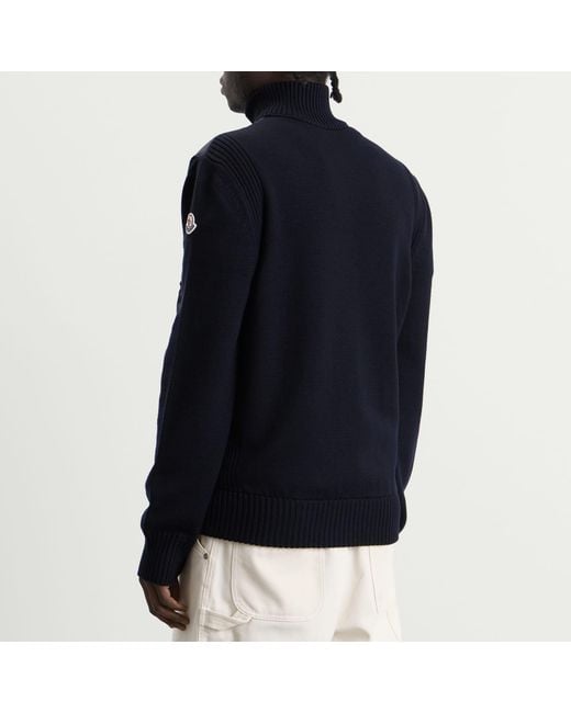 Moncler Black Hybrid Padded Front Wool Zip Jacket for men