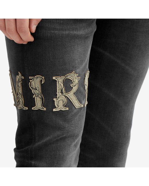 Amiri Gray Baroque Varsity Logo Jeans for men