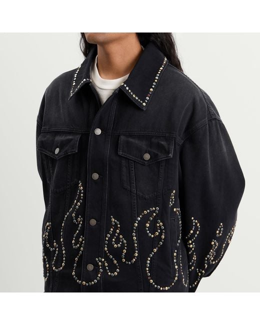 Amiri Black Studs Flames Studded Trucker Jacket for men