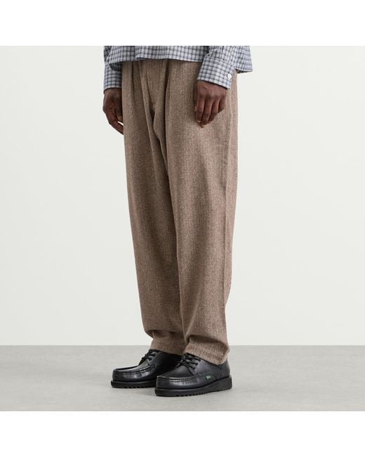 Universal Works Brown Wool Herringbone Pleated Track Pant for men