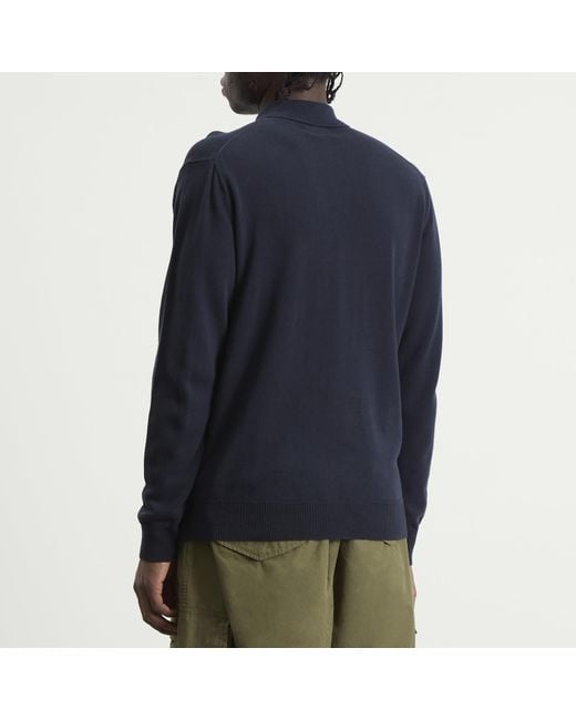 Beams Plus Blue 12G Knit Long Sleeve Polo Shirt for men