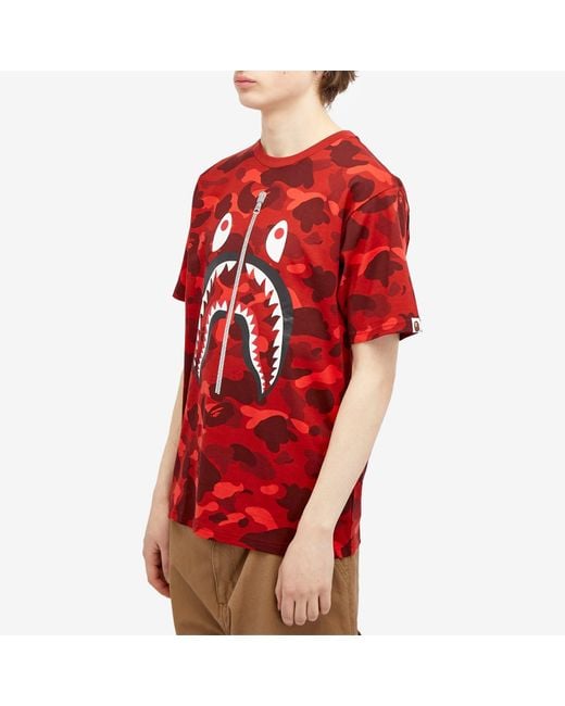 A Bathing Ape Red Color Camo Shark T-Shirt for men