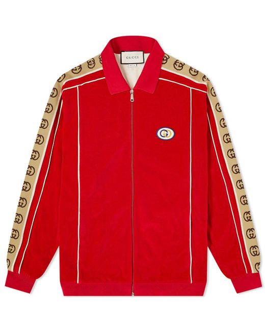 Gucci Red Velour Taped Oversized Track Jacket for men