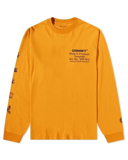 Carhartt WIP Orange Long Sleeve Linograph T-shirt for men