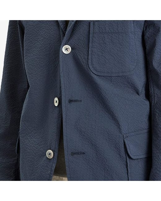 Beams Plus Blue 3 Button Coolmax Seersucker Blazer for men