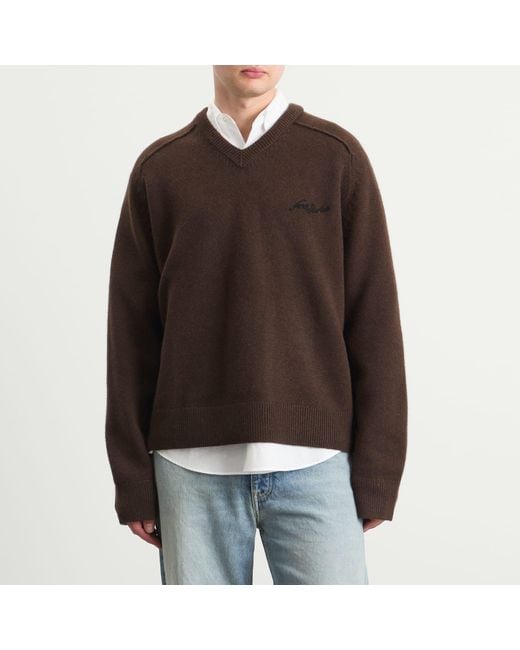 Acne Brown Kaybe Richard Yak V Neck Jumper for men
