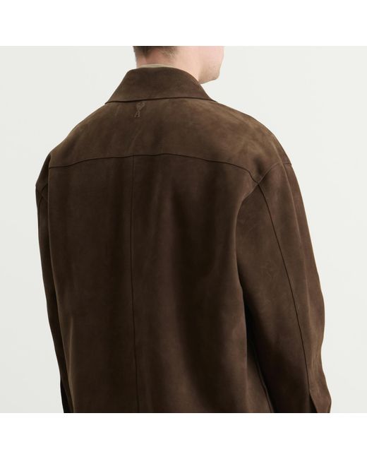 AMI Brown Suede Buttoned Overshirt for men