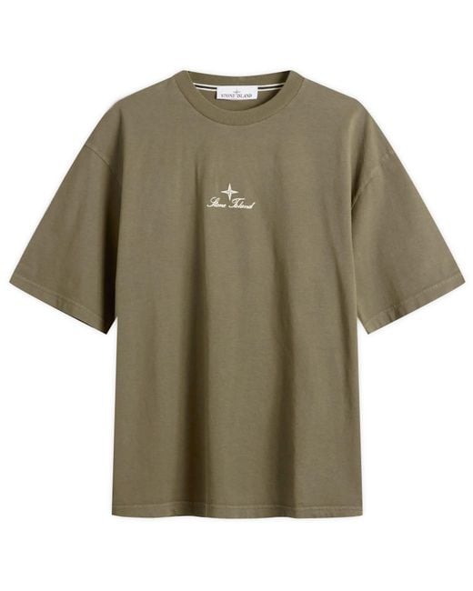 Stone Island Brown Multiaxial Sashiro Embroidery T-Shirt for men