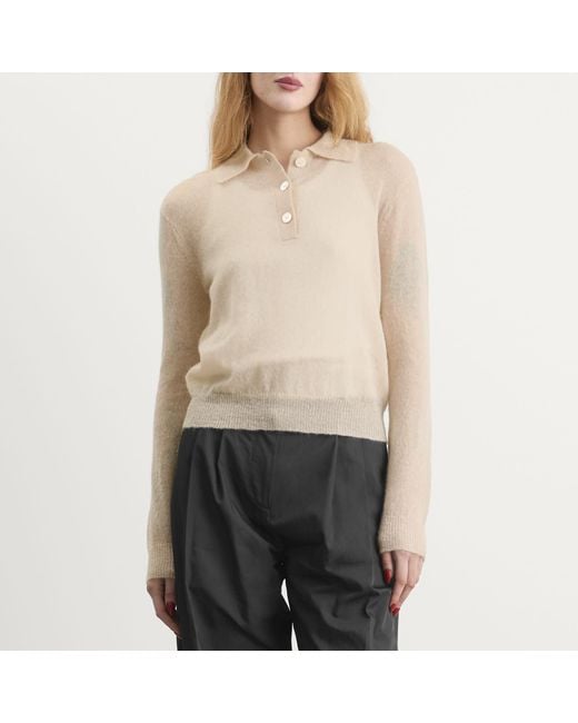 Studio Nicholson White Long Sleeve Polo Knit