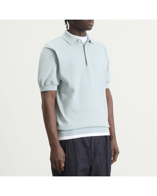 Beams Plus Blue Boucle Knit Polo for men