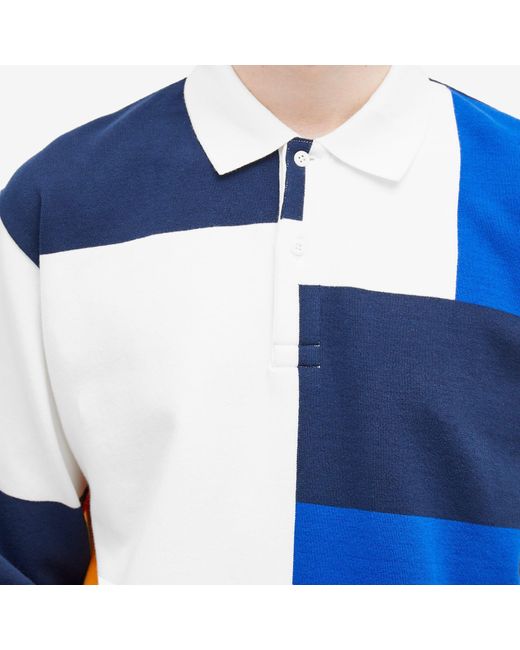 Beams Plus Blue Colour Block Knit Rugby Shirt for men