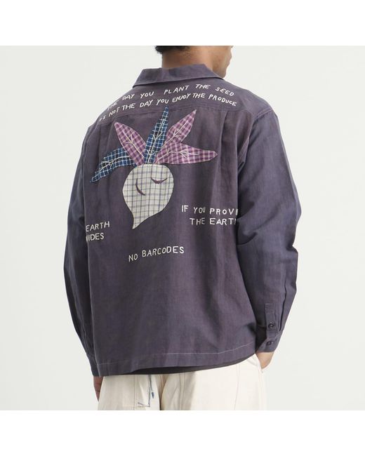 STORY mfg. Blue Hand Applique Greetings Long Sleeve Shirt for men
