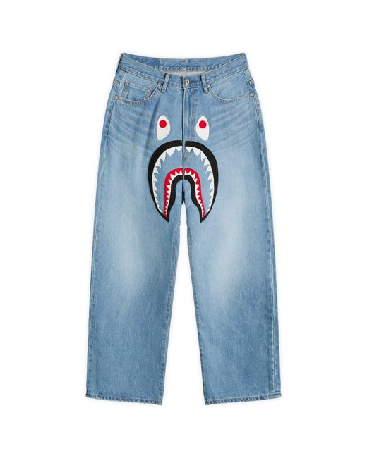 A Bathing Ape Blue Shark Loose Fit 13Oz Jeans for men