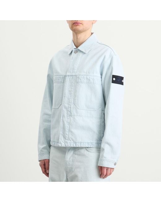 Stone Island Blue Denim Research Ultra Bleached Denim Jacket for men