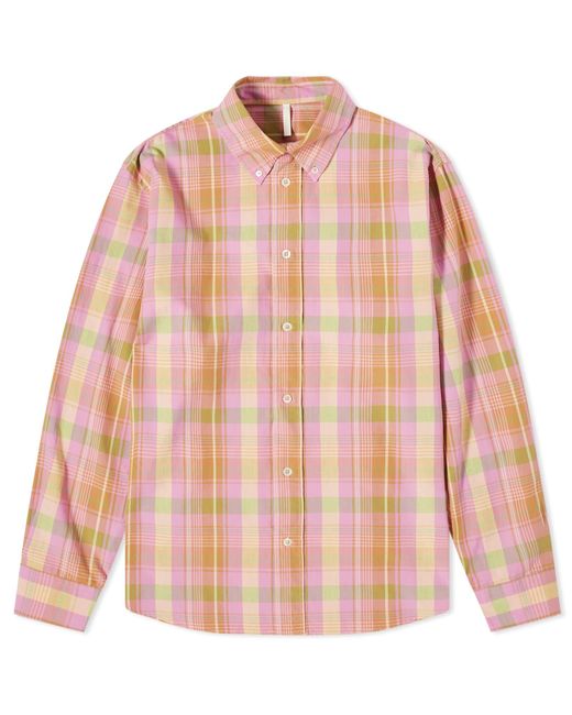 sunflower Pink Poplin Check Long Sleeve Shirt for men