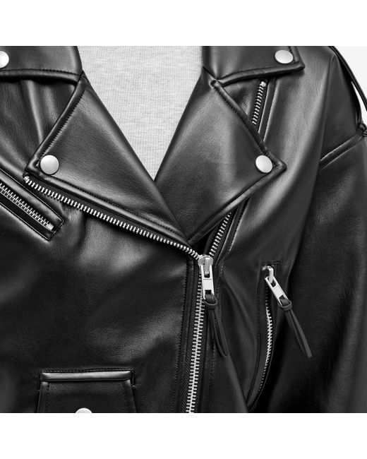 GOOD AMERICAN Black Crop Moto Jacket Leather Look Jacket