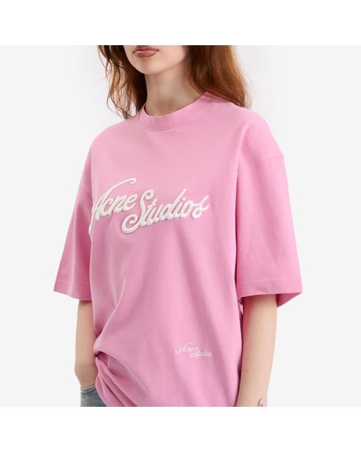 Acne Pink Tourist Logo T-Shirt