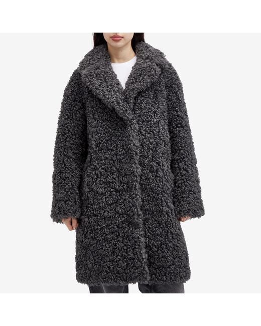 Stand Studio Black Midi Faux Fur Coat