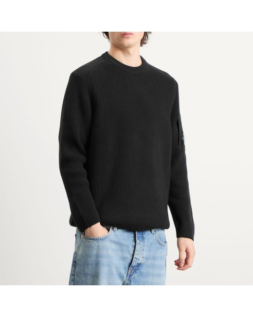 C P Company Black Full Rib Crew Neck Jumper for men