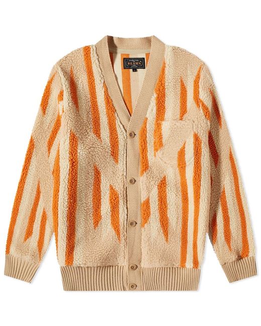 Beams Plus Orange Native Rag Pattern Boa Fleece Cardigan for men