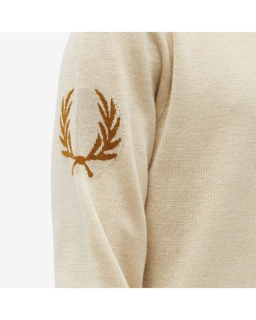 Fred Perry White Intarsia Laurel Wreath Mock Neck Knit for men