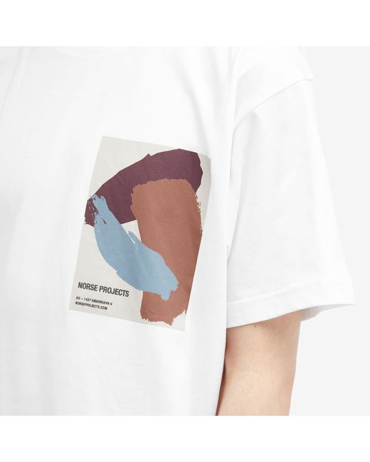 Norse Projects White Simon Organic Brush Stroke Print T-Shirt for men