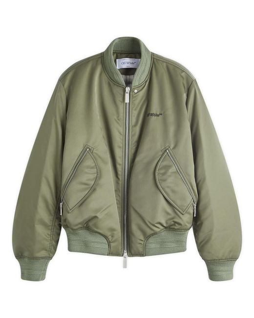 Off-White c/o Virgil Abloh Green Contrast Stitch Nylon Bomber Jacket for men
