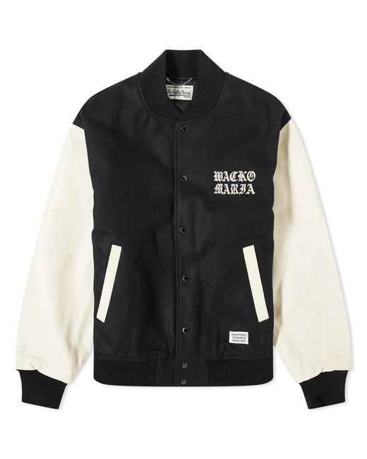 Wacko Maria Black Leather Varsity Jacket for men