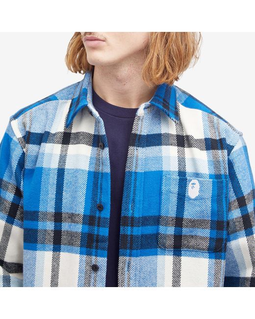 A Bathing Ape Blue Checked Overshirt for men
