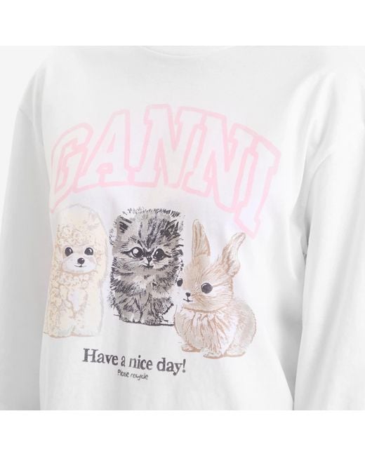 Ganni White Re-Cut Heavy Jersey Animals Long Sleeve Top