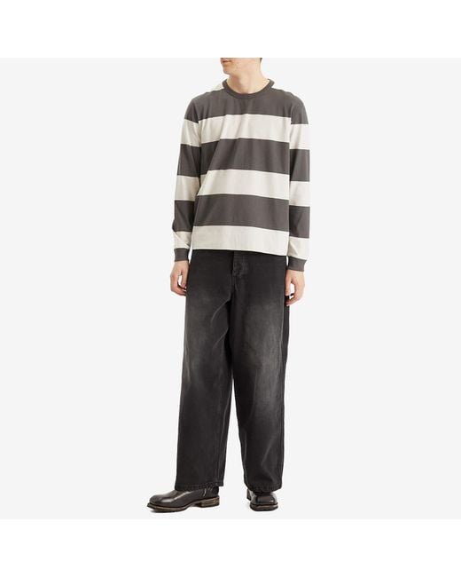 YMC Gray C86 Block Stripe Long Sleece T-Shirt for men