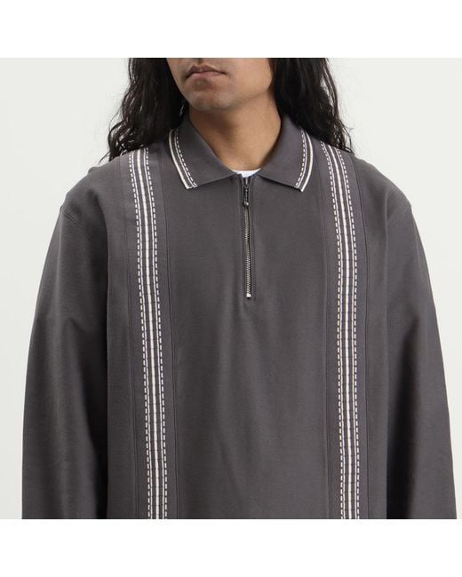 Palmes Black Panel Longsleeve Zip Polo for men