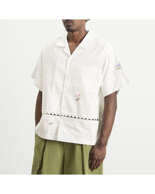 STORY mfg. White Story Mfg Greetings Hand Embroidered Shirt for men
