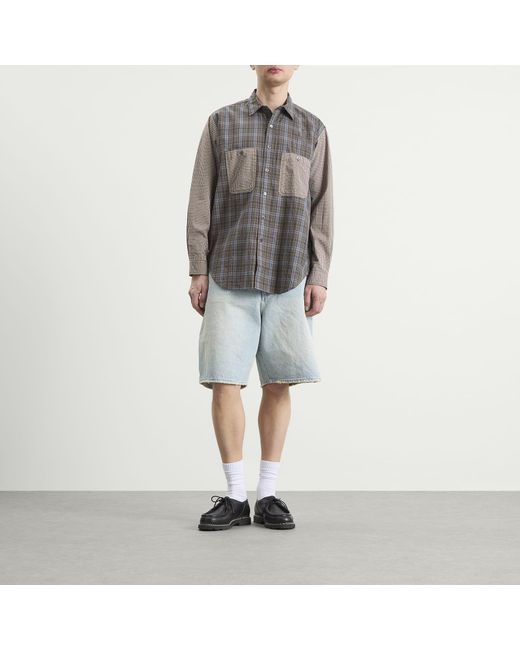 Beams Plus Blue Damage Denim Shorts for men