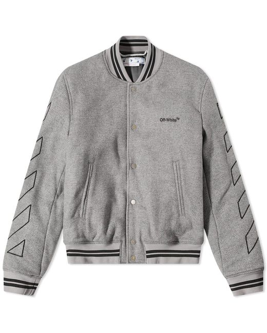 Off-White c/o Virgil Abloh Diagonal Outline Wool Varsity Jacket in Grey ...