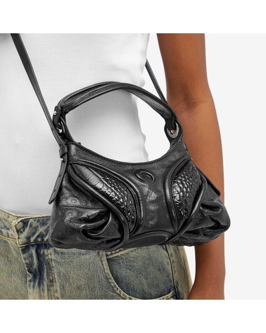 MARINE SERRE Black Embossed Leather Stardust Mini Bag