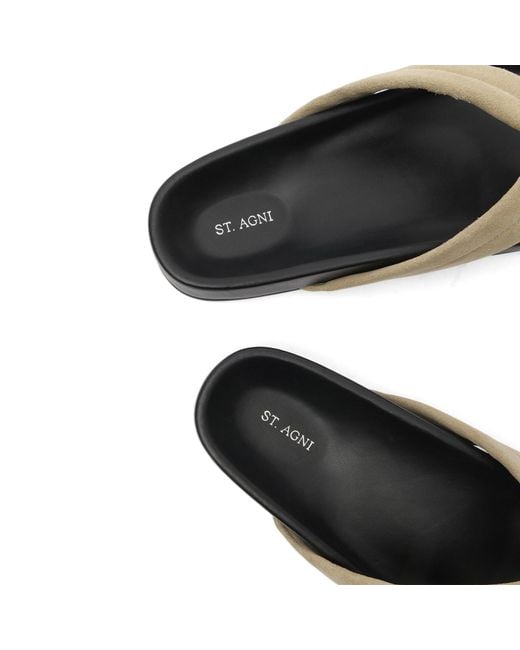 St. Agni Blue Suede Stitch Detail Thong Slide