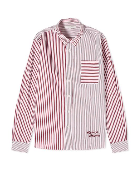 Maison Kitsuné Pink Handwriting Logo Fun Mix Stripe Shirt for men
