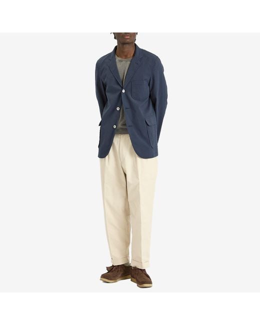 Beams Plus Blue 3 Button Coolmax Seersucker Blazer for men