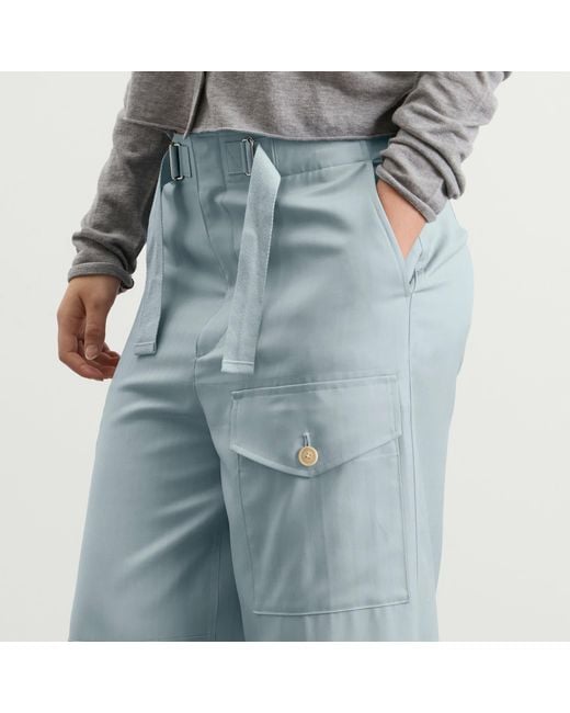 Auralee Blue Wool Herringbone Cargo Pants