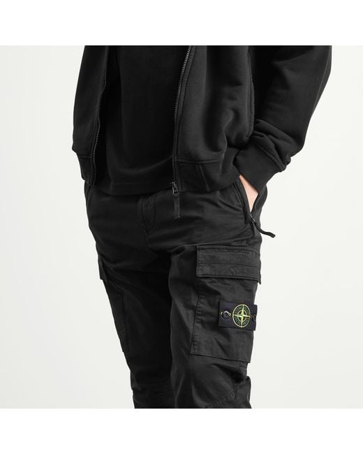 Stone Island Black Sateen Cargo Jogger Pants for men