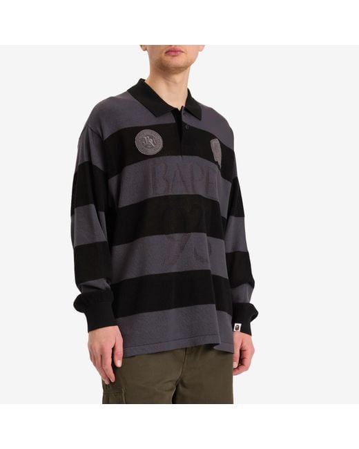 ◆BAPE◆ Jacquard Multilogo Stripe Relaxed Fit T-Shirt M BRO A Bathing Ape Jacquard Multilogo Stripe Relaxed Fit Ls Tee