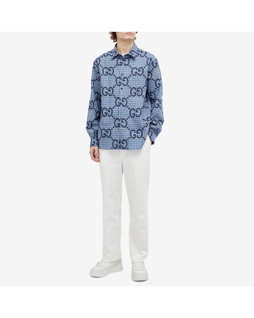 Gucci Blue Jumbo GG Checked Wool Shirt for men