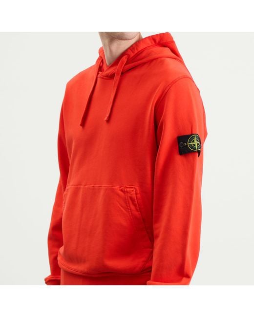 Stone Island Orange Organic Cotton Fleece Popover Hoodie for men