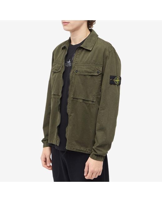 Stone Island Green Garment Dyed Two Pocket Zip Overshirt for men